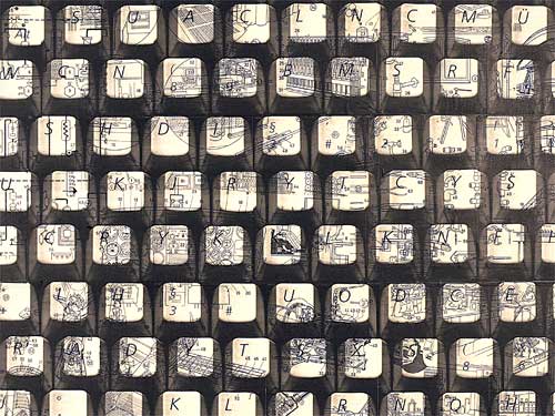 [Foto: Thomas Feuerstein: Welt als Tastatur #4, 1995]